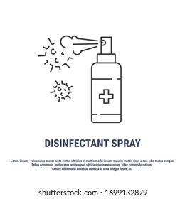 Vector graphic. Line, outline design icon. Disinfectant spray. Spray antiseptic. Antibacterial spray. Removable filter. Editable Stroke. Symbol, sign.