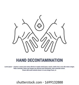 Vector graphic Line, outline design Icon. Palm disinfection. Clean hands. Hand hygiene. Editable Stroke. Symbol, Sign.