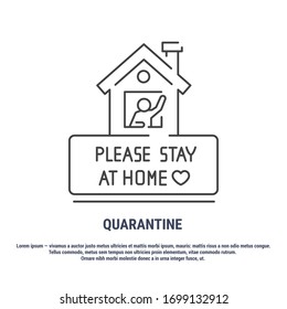 Vector graphic. Line, outline design icon on a white background. Quarantine. Self-isolation. Stay at home. Isolation period Editable Stroke. Symbol, sign.