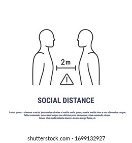 Vector graphic. Line, outline design icon on a white background. Social distance. Individual space.. Editable Stroke. Symbol, sign.