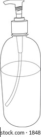 Gráfico vectorial. Línea, icono de diseño de esquema en un fondo blanco. Gel de desinfección manual. Sanitizer. jabón antibacteriano líquido. Stroke Editable