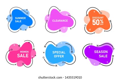 Vector Graphic Liquid style banners. Abstract liquid shapes for sale promotion. Modern background for graphics sale banner.