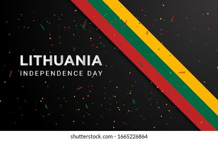 Vector Graphic of Lithuania Independence Day with Black Background and Red Green Yellow Ribbon. Fit for card, banner, wallpaper and other.