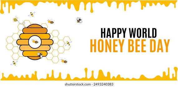 Vector graphic of little bees and honeycomb and honey borders background world honey bee day