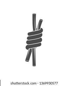 Vector graphic logo concept. Climbing equipment.  A tied rope knot, a sea knot, and for rock climbing. Symbol emblem, element, print.