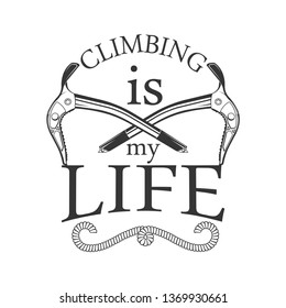 Vector graphic logo concept. Climbing equipment. Logo for an active lifestyle. Symbol emblem, element, print.