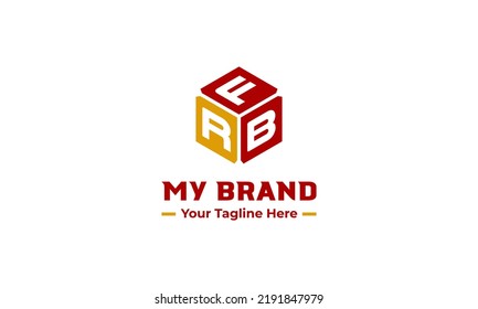 vector graphic logo design, R F B monogram logo in hexagonal shape with red and yellow color