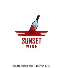 vector graphic of logo design, sunset wine , logo inspiration is a wine bottle that will sink at sea like the sunset. good for restaurant logo, beverage brand ,template logo ,etc.