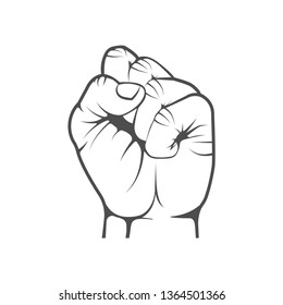 Vector graphic logo. Hand clenched into a fist. Emblem, element, label, sign, gesture.