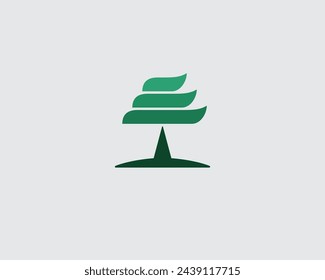 Vector graphic logo or icon of a tree. Vector graphic flat style design illustration of a tree with green canopy. Symbol of a flat style art tree. Logo template of a tree.	