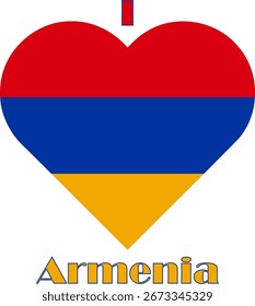 Vector graphic of I Love Armenia flag. Comprised of the words I, a heart containing the Armenia flag and the word Armenia