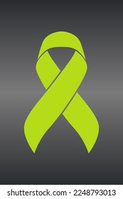 Vector graphic of lymphoma cancer ribbon on black gradient background. lime color awareness ribbon for lymphoma cancer support symbol. vector eps10.
