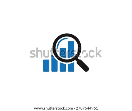 Vector graphic of magnifying glass over blue bar chart graph for business analysis and research