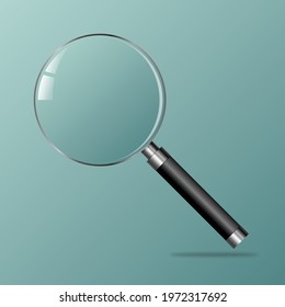 Vector graphic of a magnifying glass with space for text. Isolated on green background.