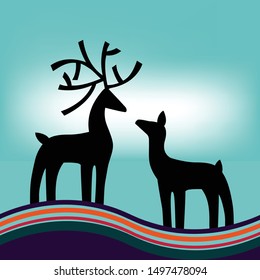 Vector Graphic Majestic Buck and Doe 