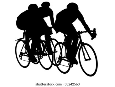 Vector graphic male on a bicycle. Silhouette on white background