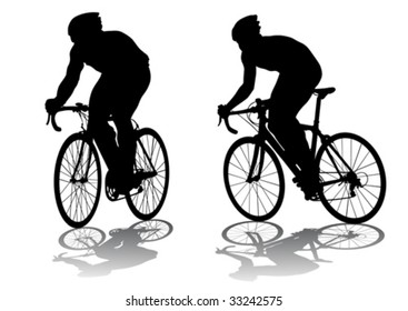 Vector graphic male on a bicycle. Silhouette on white background