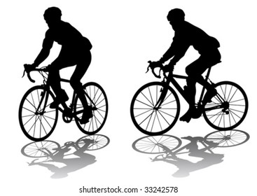 Vector graphic male on a bicycle. Silhouette on white background