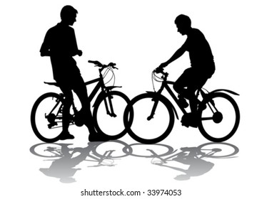 Vector graphic male on a bicycle. Silhouette on white background