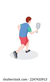 vector graphic of male pickleball player isolated on white background. 3D isometric pickleball player character