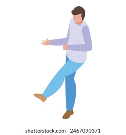 Vector graphic of a man in casual attire walking in an isometric perspective