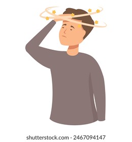 Vector graphic of a man feeling dizzy with stars circling above his head