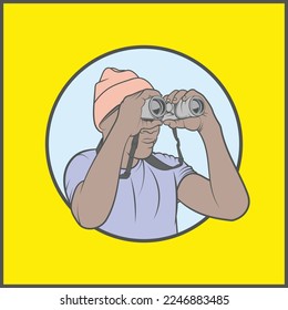 Vector graphic of man gazing through binoculars