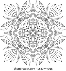 Vector graphic mandala, good for coloring book pages, nature ornaments, symmetry, adult coloring, art meditation, transparent background.