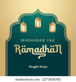 vector graphic of marhaban yaa ramadhan good for welcome ramadhan celebration. flat design. flyer design.flat illustration.