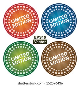 Vector : Graphic For Marketing Campaign, Present By Colorful Glossy Style Limited Edition Icon With Group of Little Star Around Isolated on White Background 