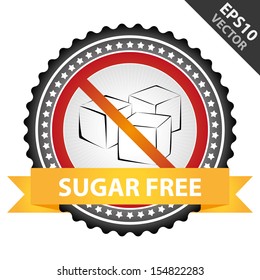 Vector : Graphic for Marketing Campaign, Product Information or Product Ingredient Concept Present By Black Badge With No Sugar Added Sign and Yellow Sugar Free Ribbon Isolated on White Background 