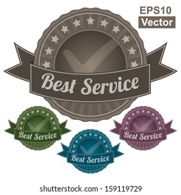 Vector : Graphic For Marketing Campaign, Promotion or Sale Event Present By Colorful Vintage Style Best Service Icon or Badge Isolated on White Background 