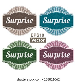 Vector : Graphic or Marketing Materials For Marketing Campaign, Promotion or Sale Event Present By Colorful Vintage Style Surprise Icon or Badge Isolated on White Background 