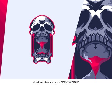 Vector graphic mascot logo template of skull and hourglass perfect for esport and gaming logo