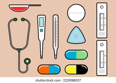 vector graphic medicine covid tester thermometer capsule