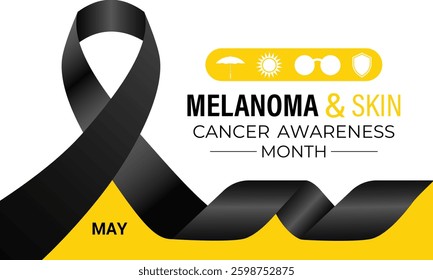 Vector graphic of Melanoma and skin cancer awareness month observed every year in May. This month is Promote sun safety practices to reduce the risk of skin cancer. Realistic Ribbon. Ultraviolet rays.