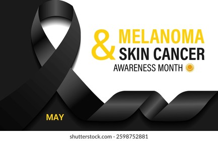 Vector graphic of Melanoma and skin cancer awareness month observed every year in May. This month is Promote sun safety practices to reduce the risk of skin cancer. Realistic Ribbon. Ultraviolet rays.