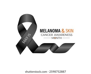 Vector graphic of Melanoma and skin cancer awareness month observed every year in May. This month is Promote sun safety practices to reduce the risk of skin cancer. Realistic Ribbon. Ultraviolet rays.
