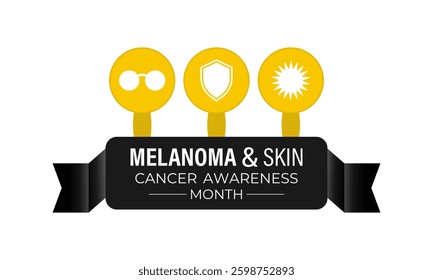 Vector graphic of Melanoma and skin cancer awareness month observed every year in May. This month is Promote sun safety practices to reduce the risk of skin cancer. Realistic Ribbon. Ultraviolet rays.