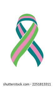 Vector graphic of metastatic breast cancer ribbon on white background. green, pink, and teal awareness ribbon for metastatic breast cancer support symbol. vector eps10.
