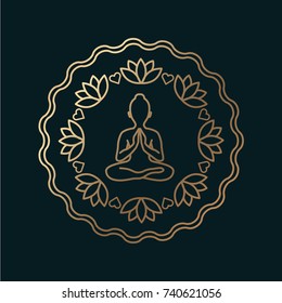 Vector graphic, minimal symbol / Peaceful yoga pose with floral ornaments
