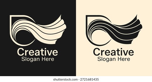 Gráfico de Vector de un ala abstracta minimalista o logotipo de la bandera en estilo de arte de línea que representa la velocidad, la libertad, el movimiento y la entrega ideal para el transporte o la marca de la aviación