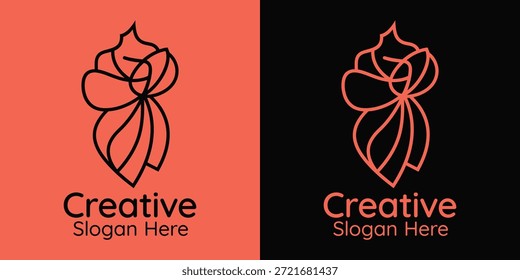 Vector graphic of a minimalist rose bud line art logo representing beauty, elegance, fashion, and natural cosmetics ideal for spa or boutique branding