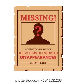 Vector graphic of Missing poster illustration for international day of the victims of enforced disappearances