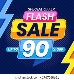 Gráfico vectorial de la moderna colorida venta Flash 90 por ciento Anuncio de fondo. Perfecto para la venta al por menor, folleto, pancarta, negocios, ventas, etc.