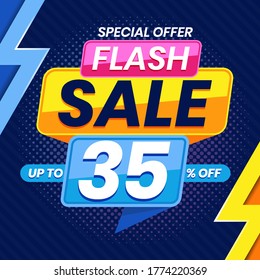 Vector graphic of Modern Colorful Flash Sale 35 Percent Advertising Banner Background. Perfect for Retail, Brochure, Banner, Business, Selling, etc