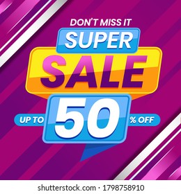Vector graphic of Modern Colorful Super Sale 50 Percent Advertising Banner Background. Perfect for Retail, Brochure, Banner, Business, Selling, etc