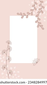Vector graphic with modern floral design in shades of rose. Free space for text. Template for invitations, greeting card, social media posts, web advertising, cover, poster and notes papers.