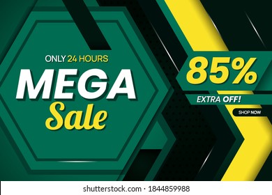 Gráfico vectorial de la plantilla de pancarta de Mega venta moderna del 85 por ciento. Perfecto para la venta al por menor, folleto, pancarta, negocios, ventas, etc.