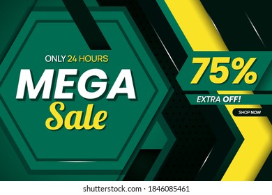 Gráfico vectorial de la plantilla de banner Mega Sale 75 por ciento. Perfecto para la venta al por menor, folleto, pancarta, negocios, ventas, etc.